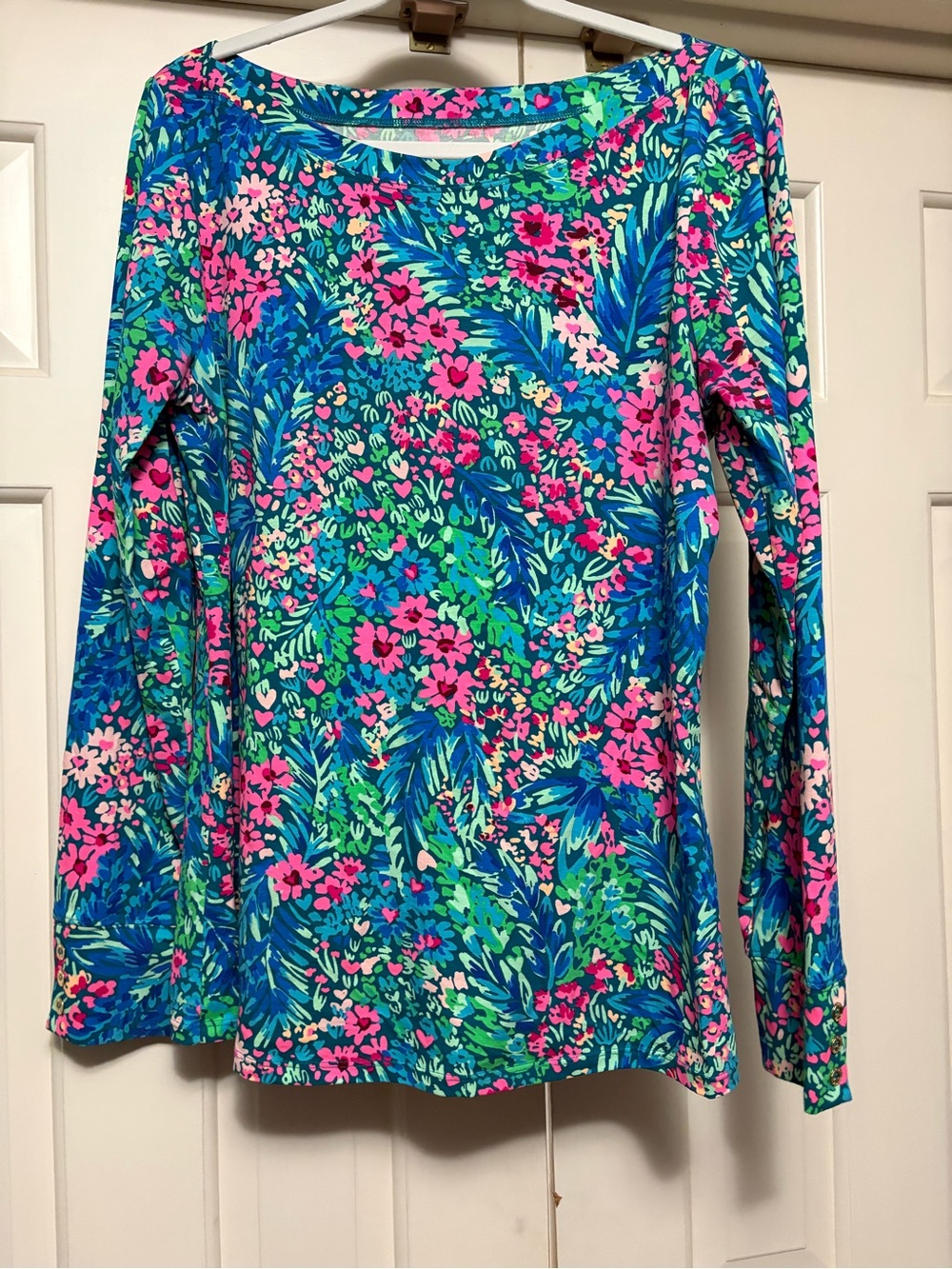 Lilly Pulitzer Floral Boatneck Long-Sleeve Top - Blue & Pink